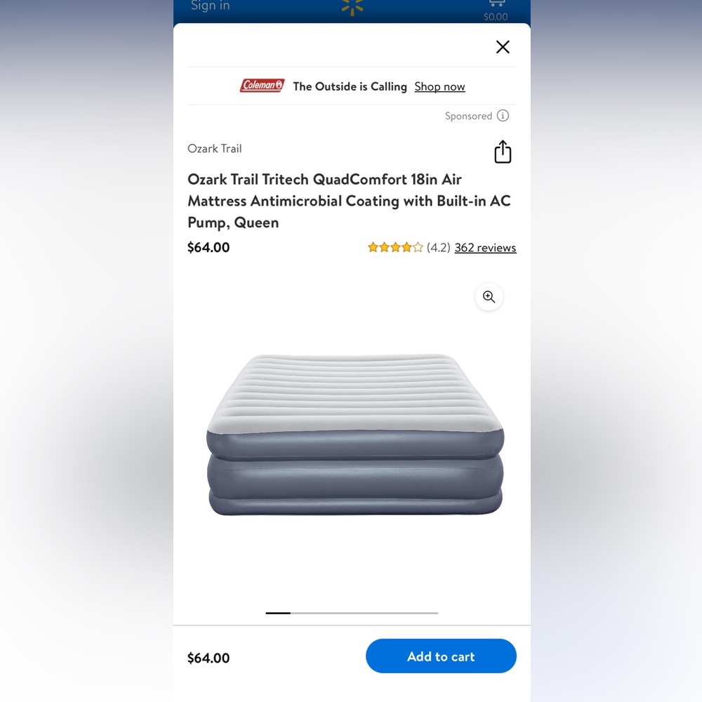 Ozark trail queen size air mattress with built in ac pump